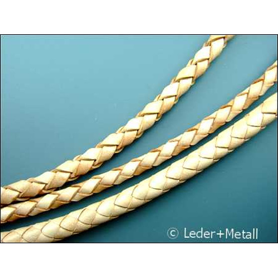 Braided Leather Cord ø 3 - 4 mm - Natural