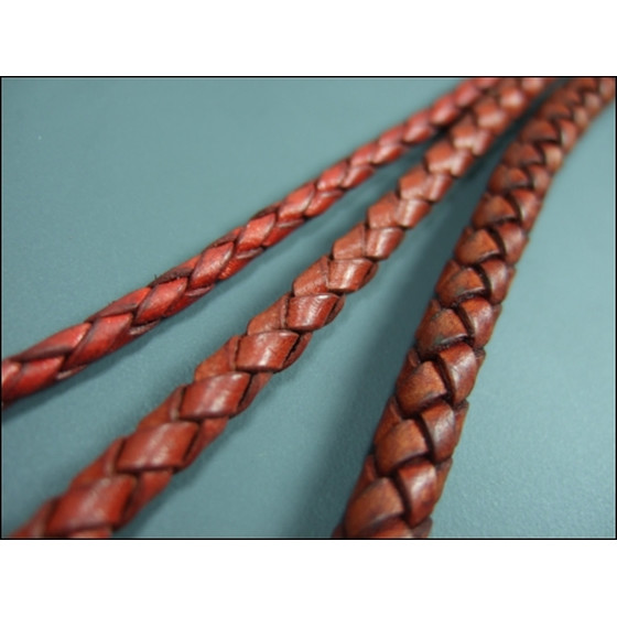 Round braided leather cord Ø3,0mm - antique red brown, 5,15 €