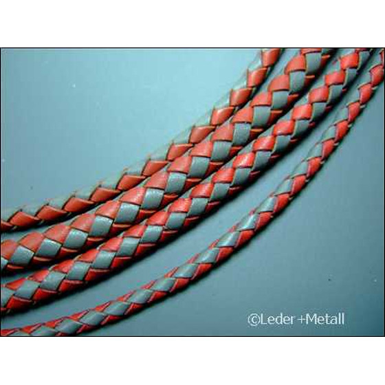 Round braided leather cord Ø4,0mm - red+grey, 5,80 €