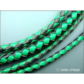 Round braided leather cord Ø4,0mm - black+green, 5,80 €