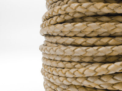 Round braided leather cord Ø6.0mm - antique natural