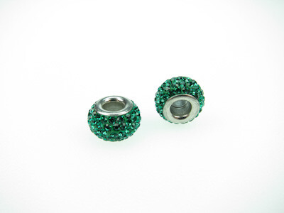 Big hole bead with rhinestones, Ø-inside 4,4mm - emerald