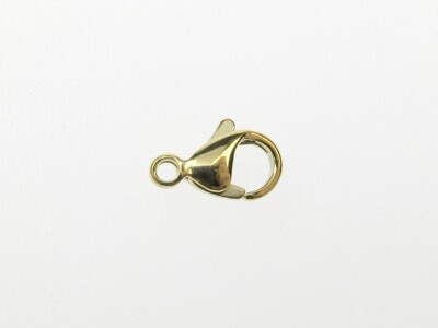 Lobster clasp, gold plated stainless steel, length: 13mm