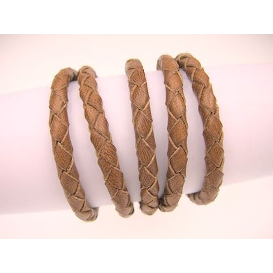 leather bracelet braided round - dark brown 