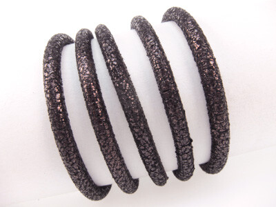 Leather "Crackle" round stitched 4.0mm - dark brown (matte metallic)