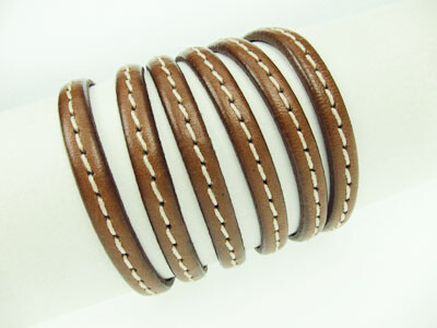Leather lace with stitching 5,0 x 2,0mm - light brown